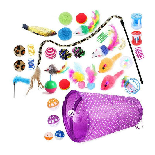 33PCS Cat Toy Set with Tunnel, Balls, Mice and Interactive Teaser Wands